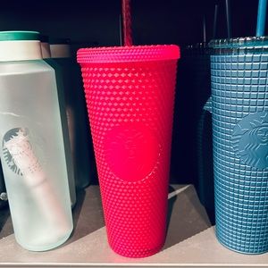 Starbucks Pink Jelly Soft Touch Cup Studded Ruby Cold Tumbler Venti 24oz NWT